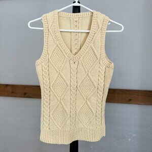 Handmade Knit V-Neck Pullover Sweater Vest Cream Yellow Sz XS / S - No Labels